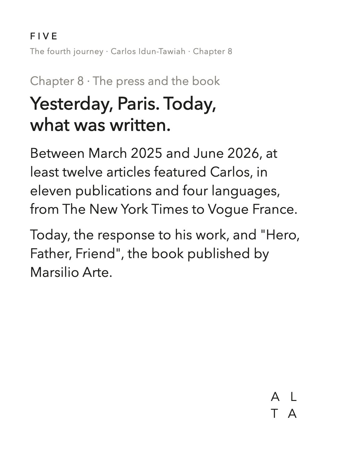 Five, Chapter 8 · The press and the book (2/20)