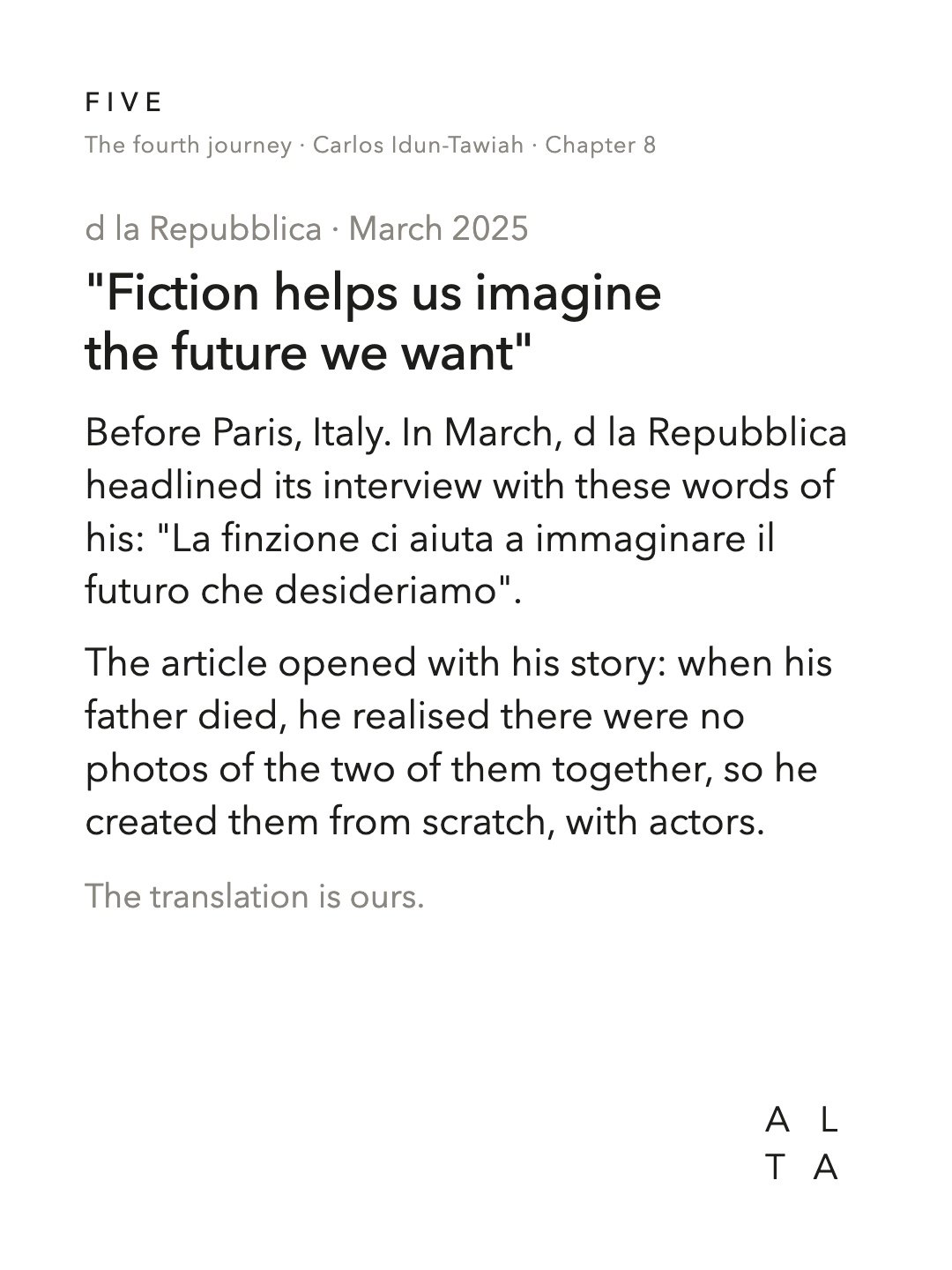 Five, Chapter 8 · The press and the book (4/20)