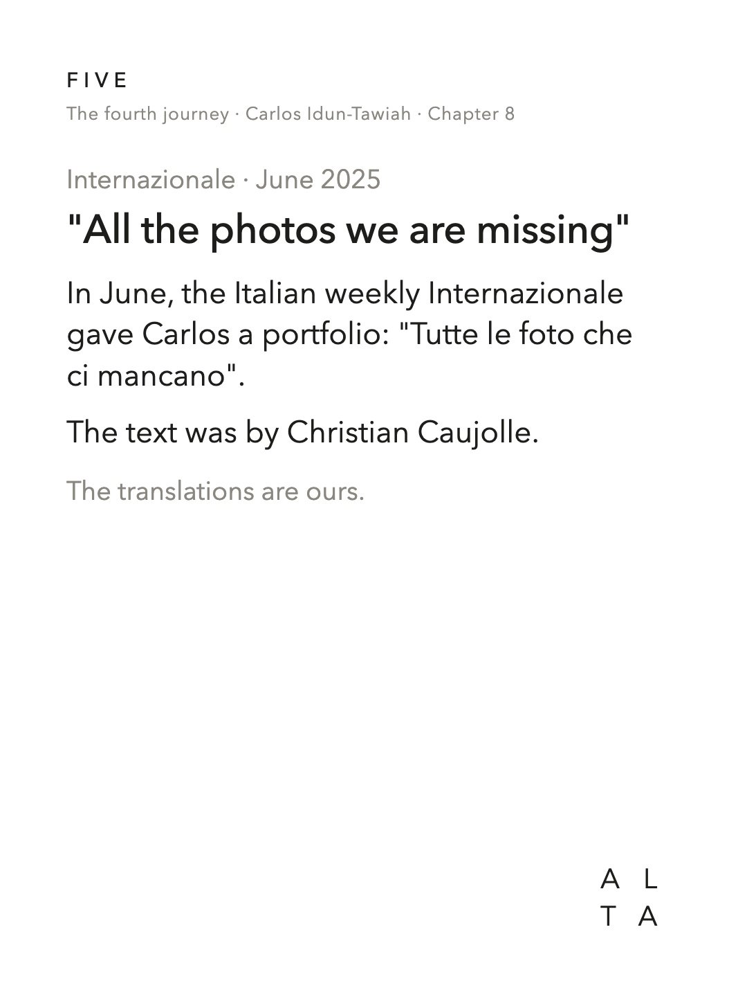 Five, Chapter 8 · The press and the book (6/20)