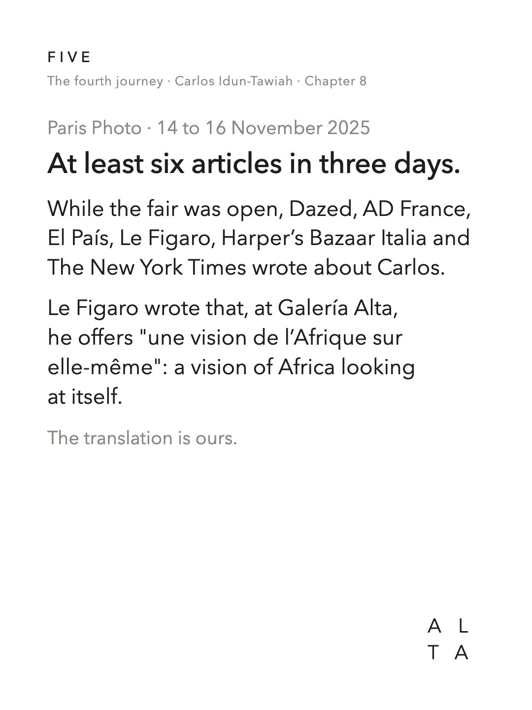 Five, Chapter 8 · The press and the book (10/20)