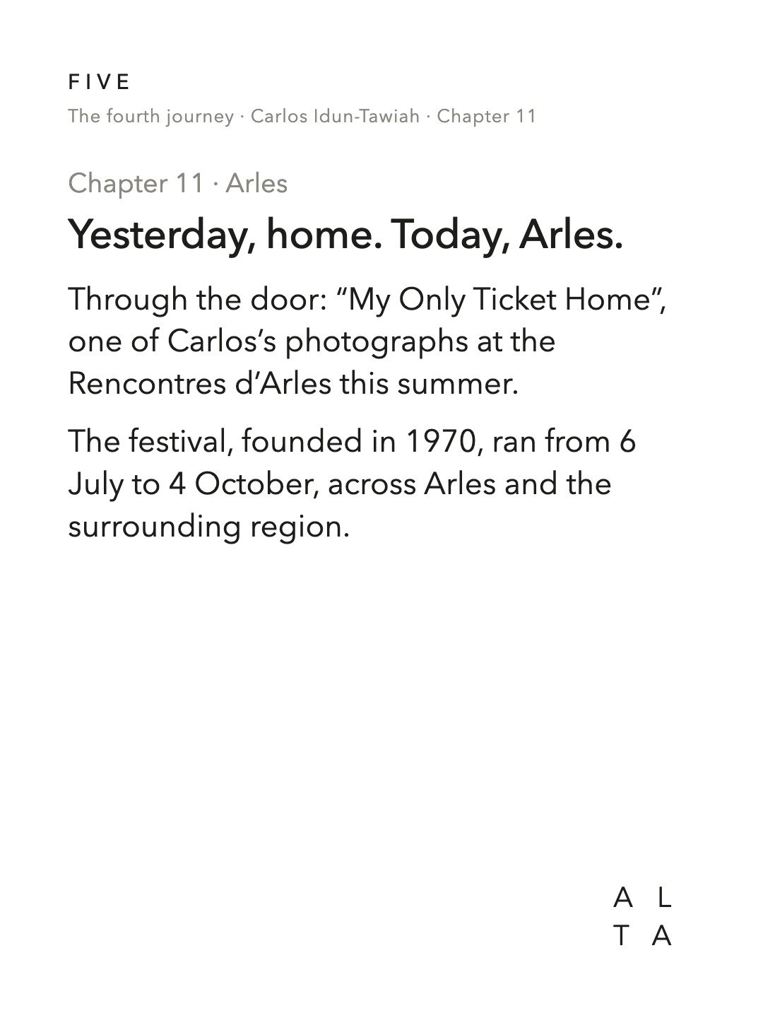 Five, Chapter 11 · Arles (2/10)