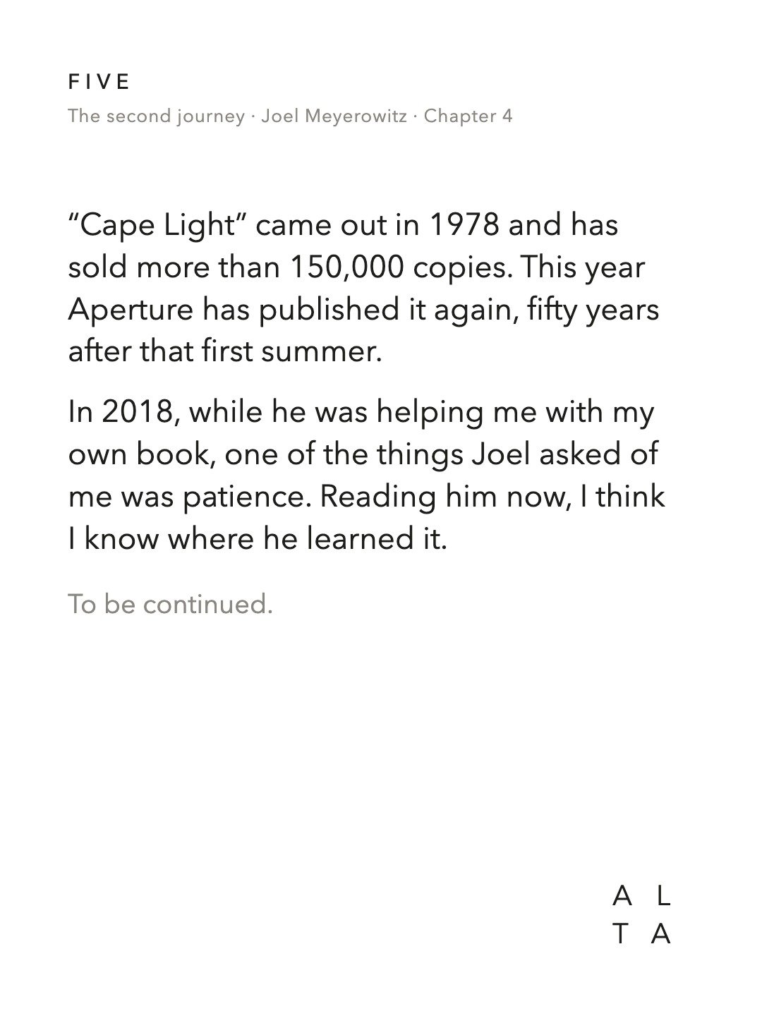 Five, Chapter 4 · Cape Light (20/20)