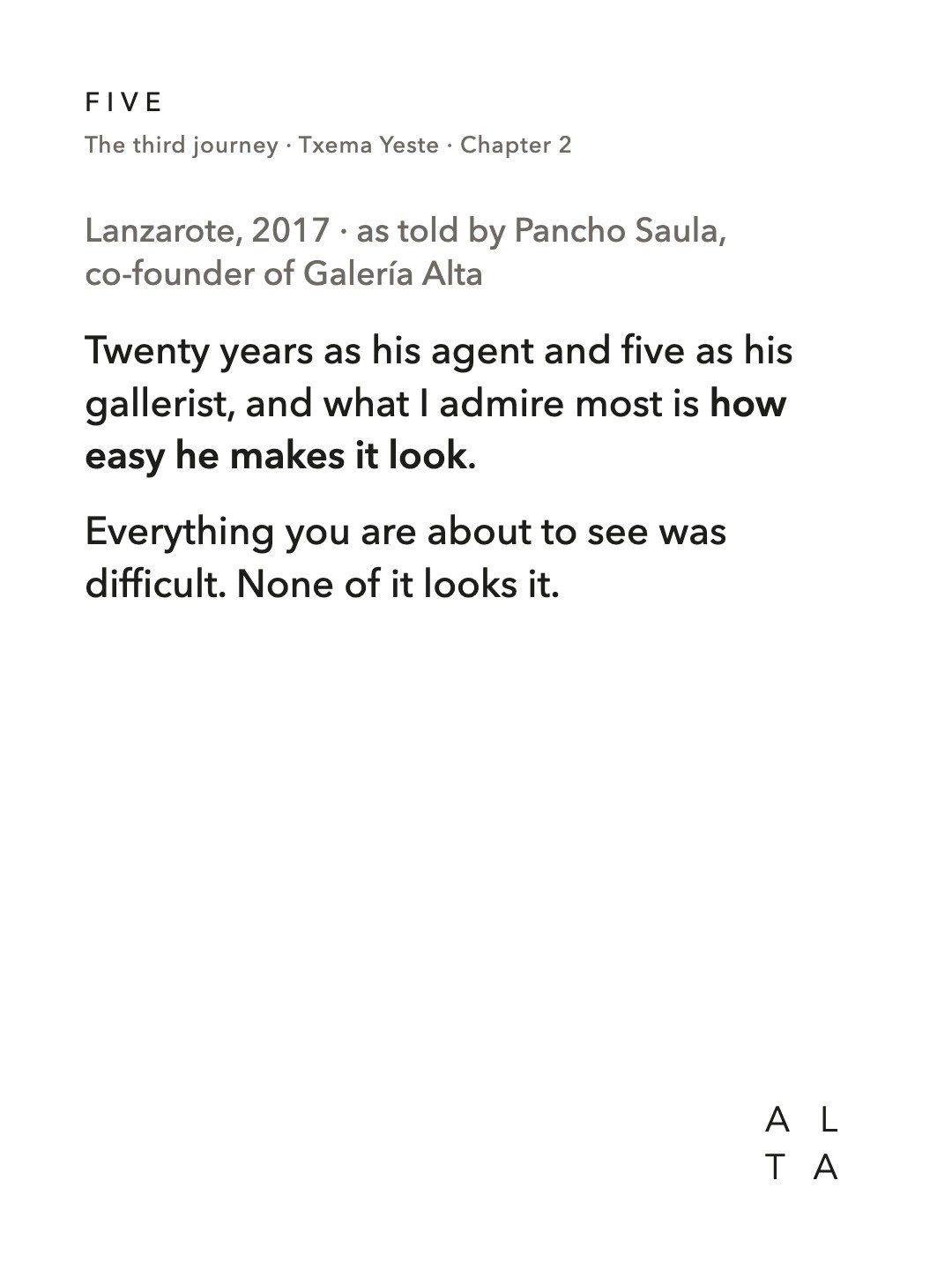 Five, Chapter 2 · The hard part never shows (2/20)
