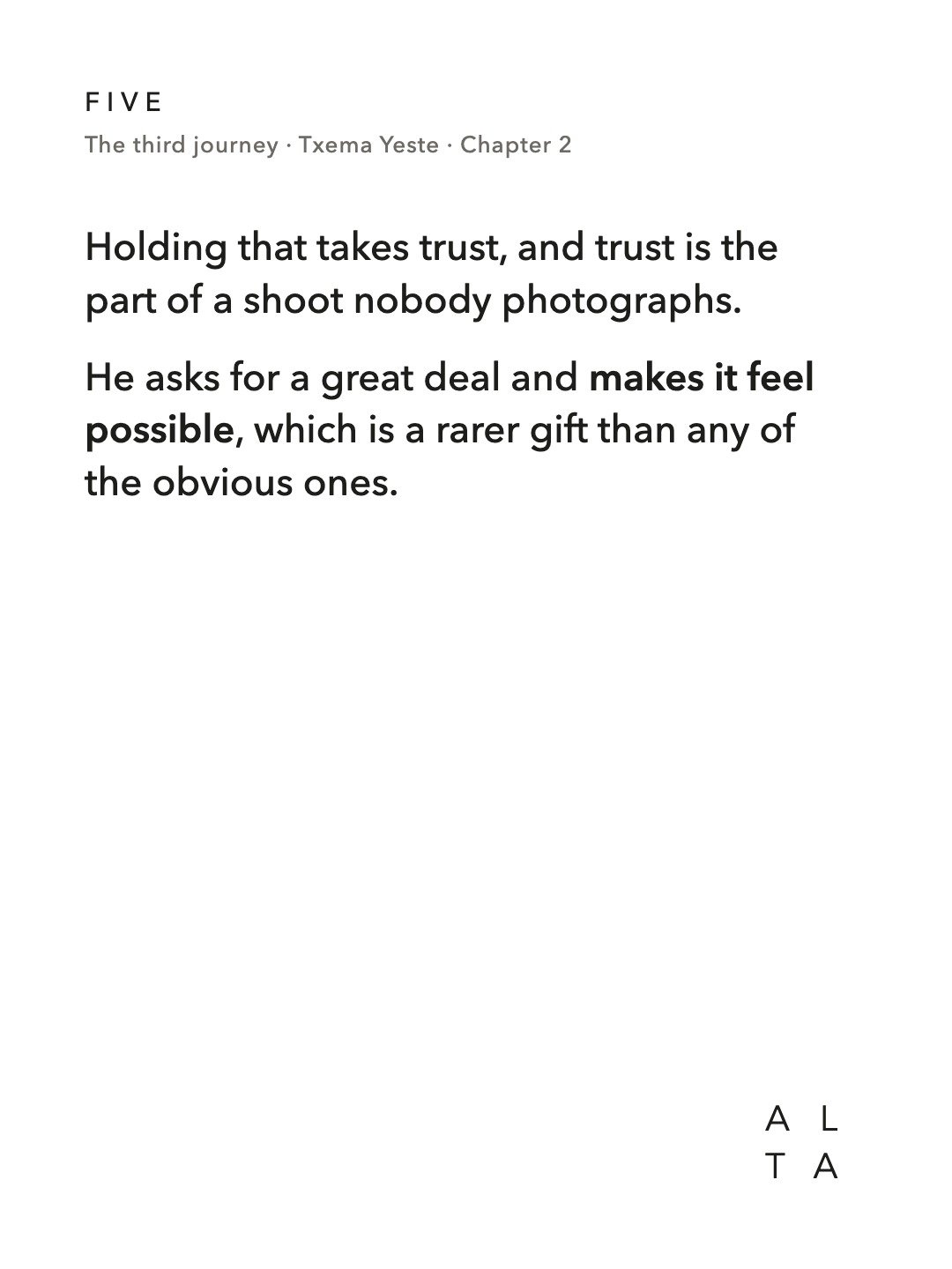 Five, Chapter 2 · The hard part never shows (12/20)
