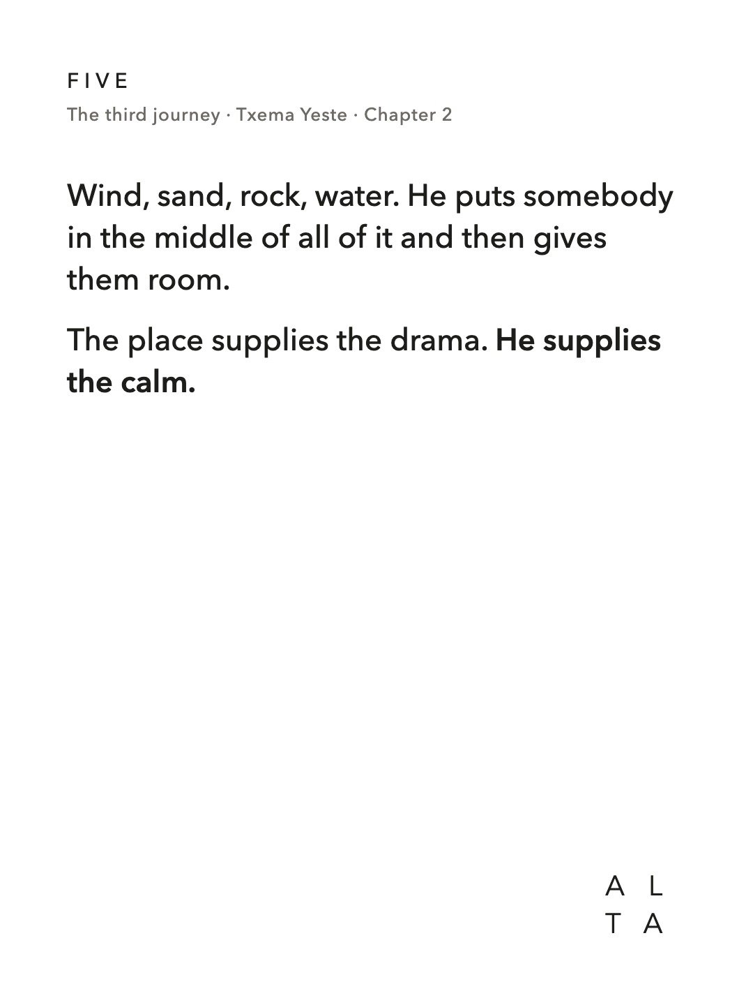 Five, Chapter 2 · The hard part never shows (14/20)
