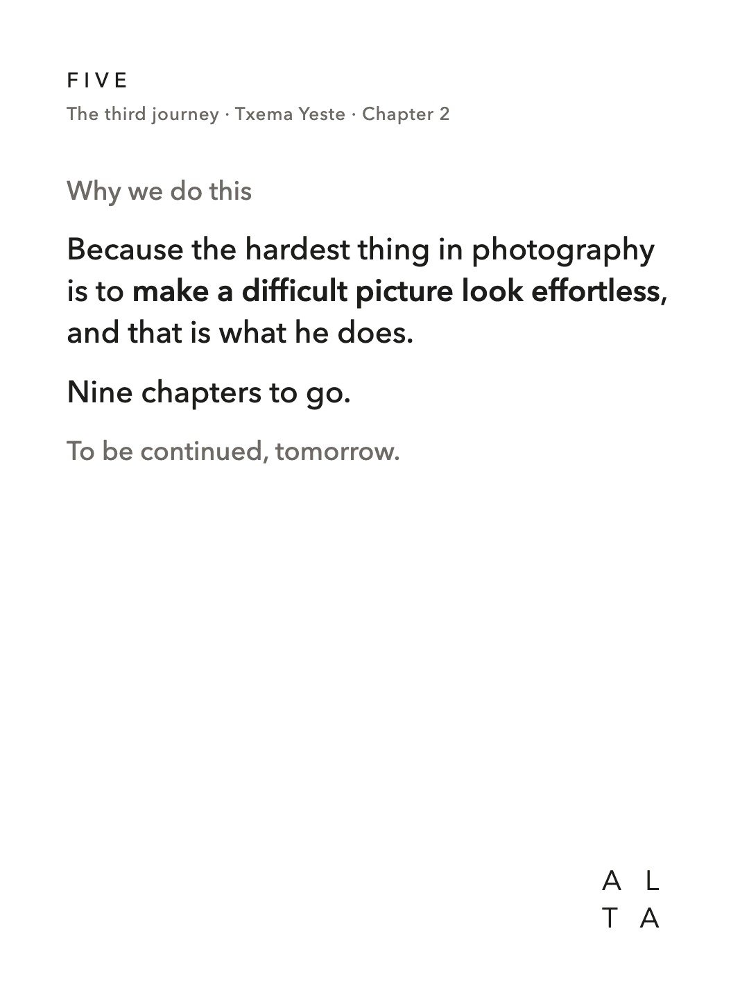 Five, Chapter 2 · The hard part never shows (20/20)