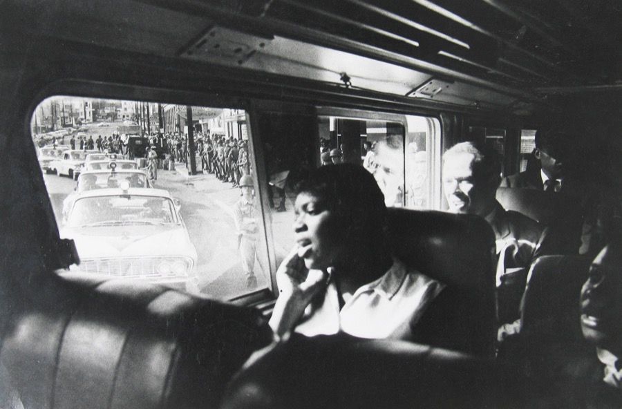 Bruce Davidson, National Guard Soldiers escort Freedom Riders along their ride from Montgomery to Jackson, Mississippi, Montgomery, Alabama, 1961