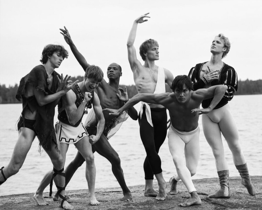 Bruce Weber, Damien Woetzel, Ethan Stiefel, Albert Evans, Nickolaj Hubbe, Jock Soto, and Nilas Martins. Adirondacks, NY, 1995