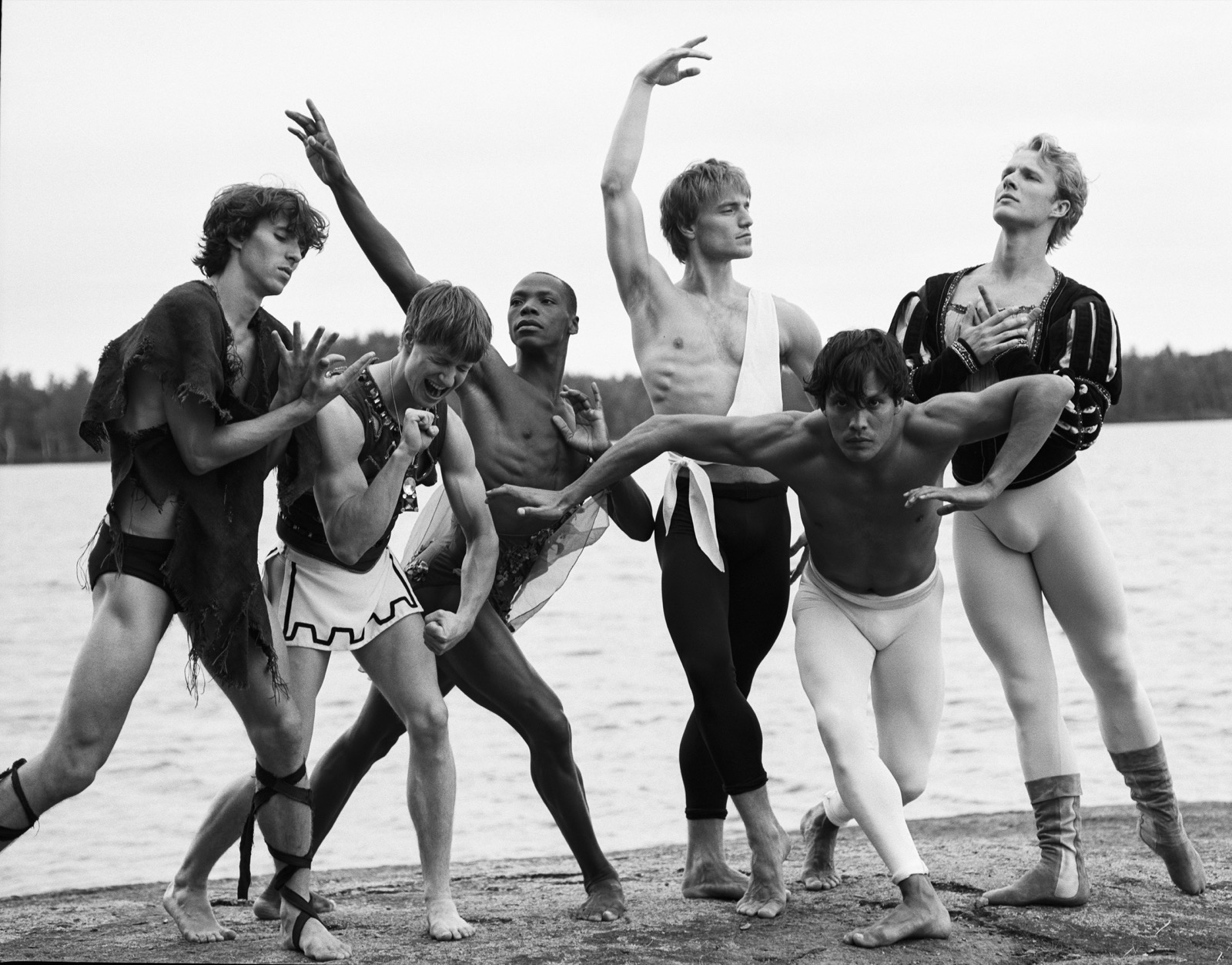 Bruce Weber, Damien Woetzel, Ethan Stiefel, Albert Evans, Nickolaj Hubbe, Jock Soto, and Nilas Martins. Adirondacks, NY, 1995