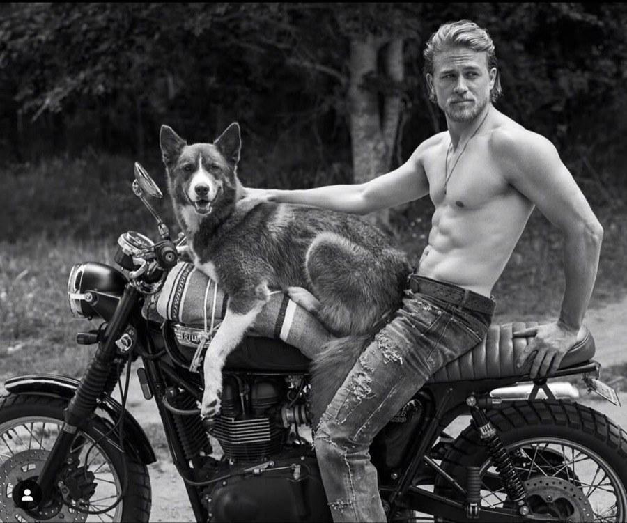 Bruce Weber, Charlie Hunnam with Aki, East Hampton, New York, 2014