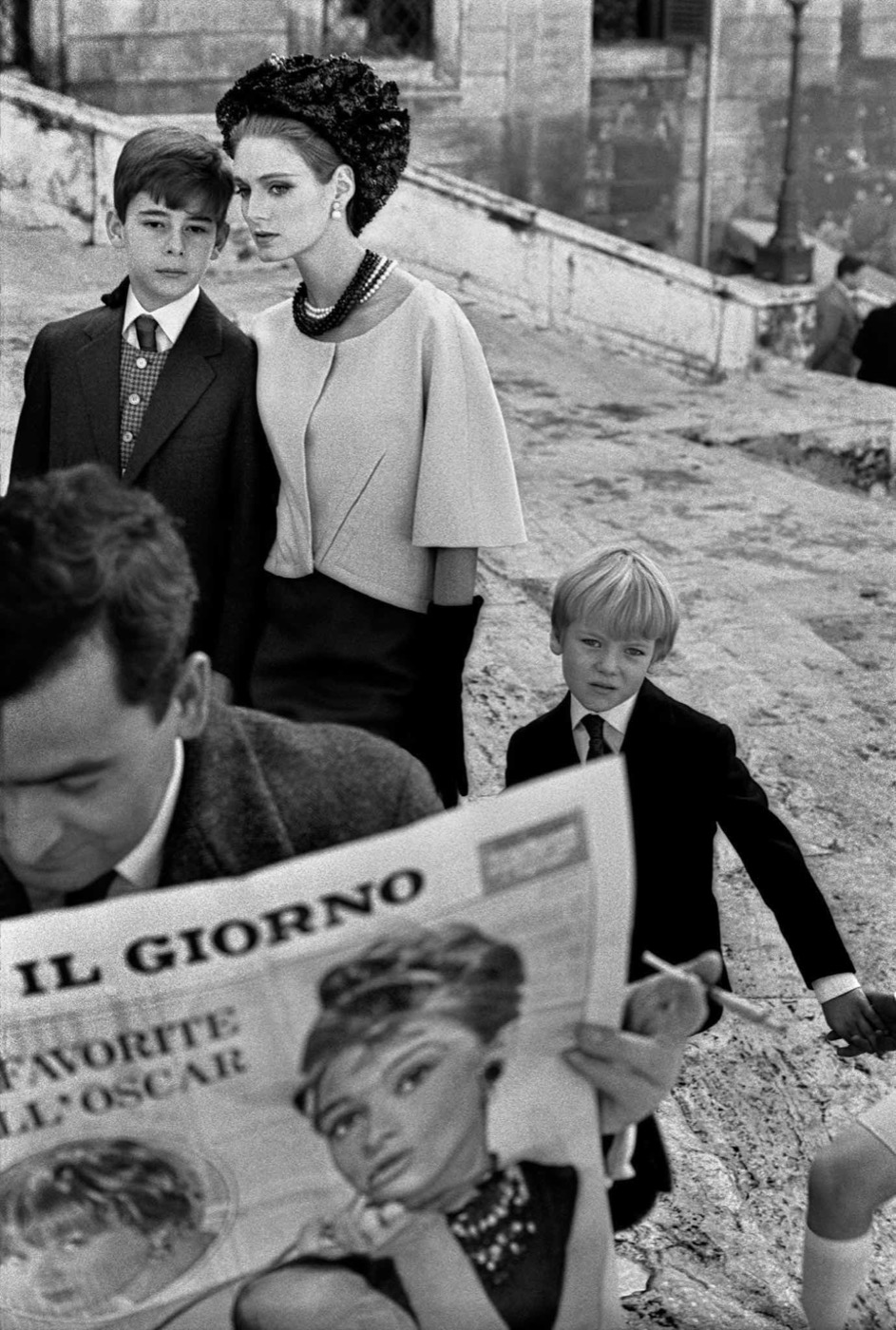 Frank Horvat, High Fashion with Deborah Dixon on the steps of Piazza di Spagna, Roma, for Harper's Bazaar, 1962